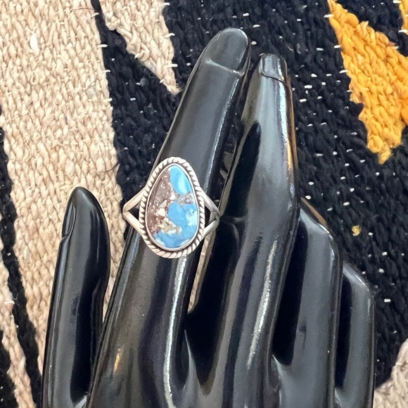 ❤️ Golden Hills Turquoise Brushed 925 Southwestern Navajo Ring SZ 8 Matte Stone - Picture 7 of 15